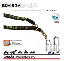 Bema Lukituspaketti 8mm ketju ja riippulukko, 2,5m