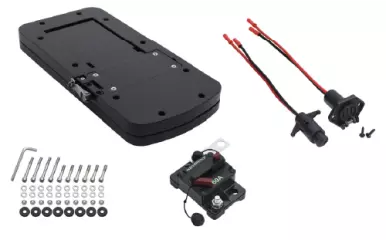 Trolling motor installation kit, including aluminum quick-release foot, connector, plug and fuse