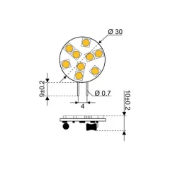 LED 9 himmennettävä polttimo, G4 sivukanta, 10-30V