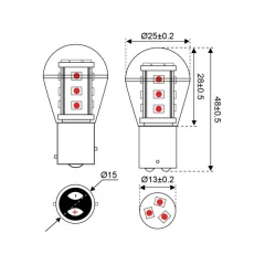 LED polttimo 15, SMD BAY15D 10-30V Punainen valo