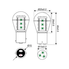 LED polttimo 15, SMD BAY15D 10-30V Vihreä valo