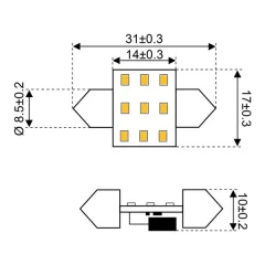 LED polttimo 9, SMD FESTOON 31mm 10-30V